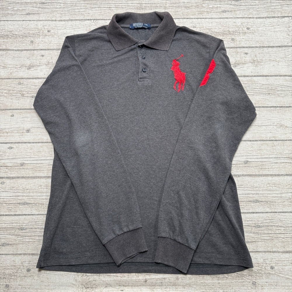 Polo Ralph Lauren Polo Shirt Mens 2XL Gray Long Sleeve Big Pony Relaxed Athletic